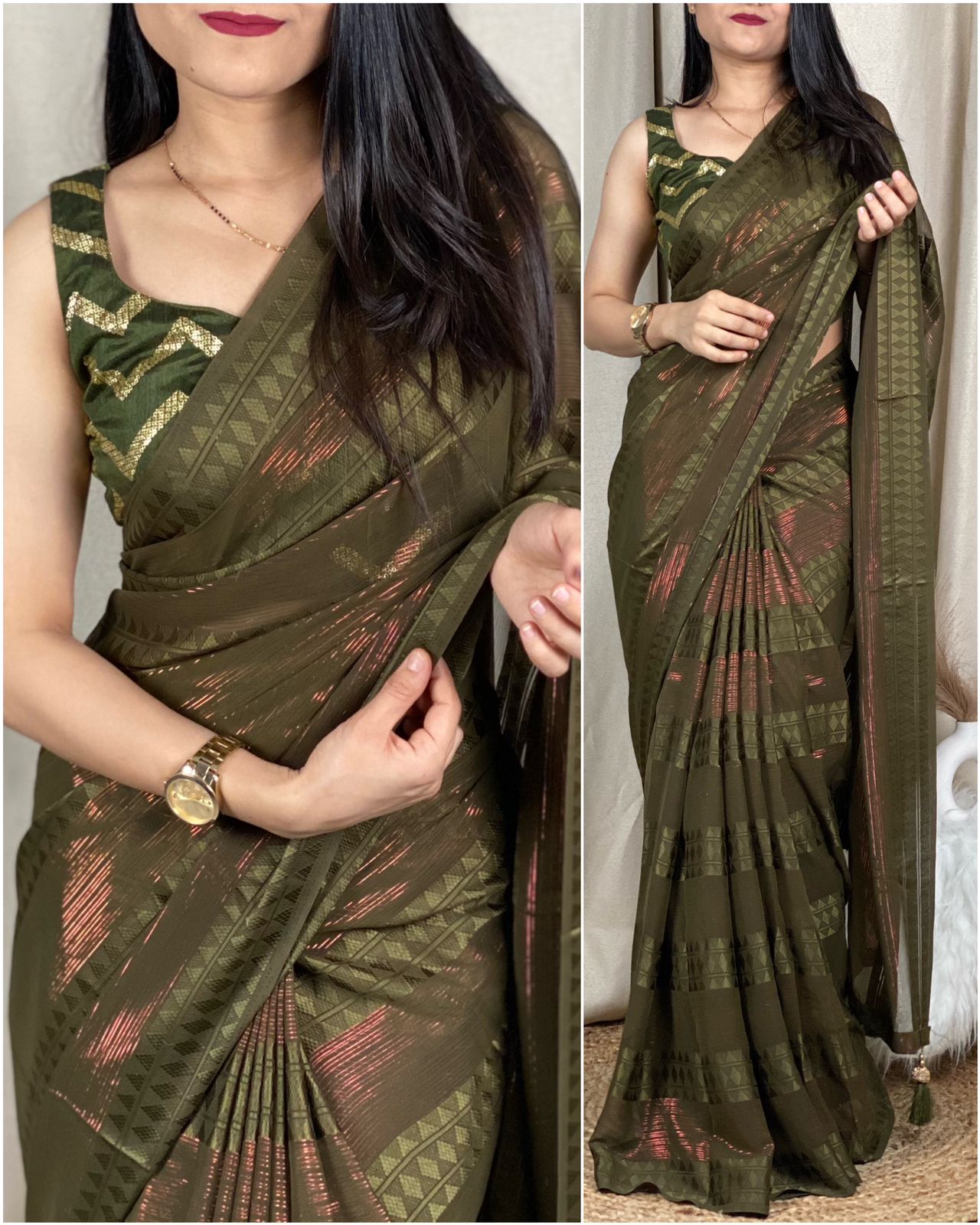 Dhruvi - Self Jacquard Pattern Georgette Saree