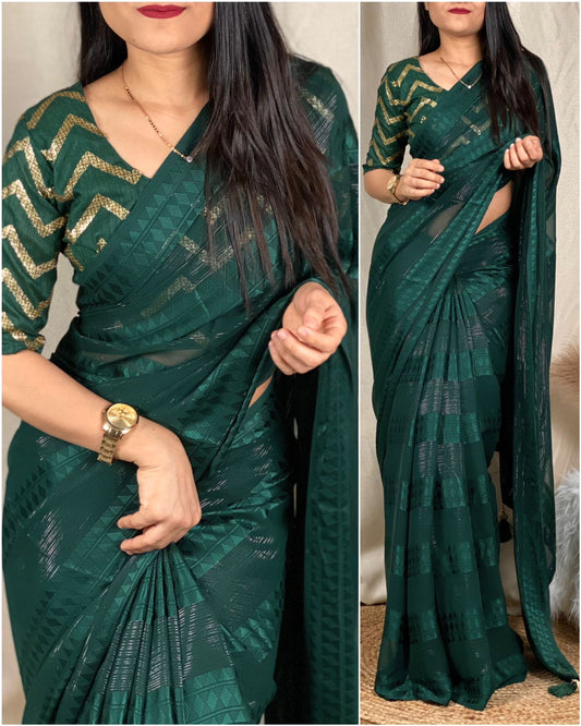 Dhruvi - Self Jacquard Pattern Georgette Saree