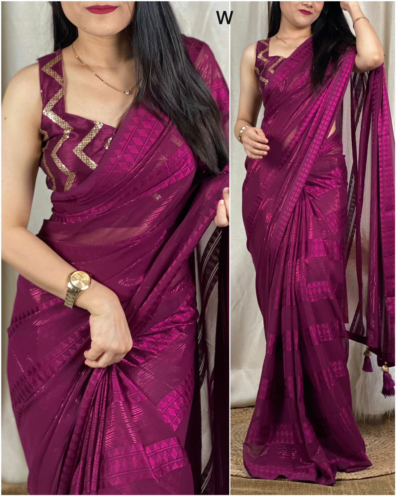 Dhruvi - Self Jacquard Pattern Georgette Saree