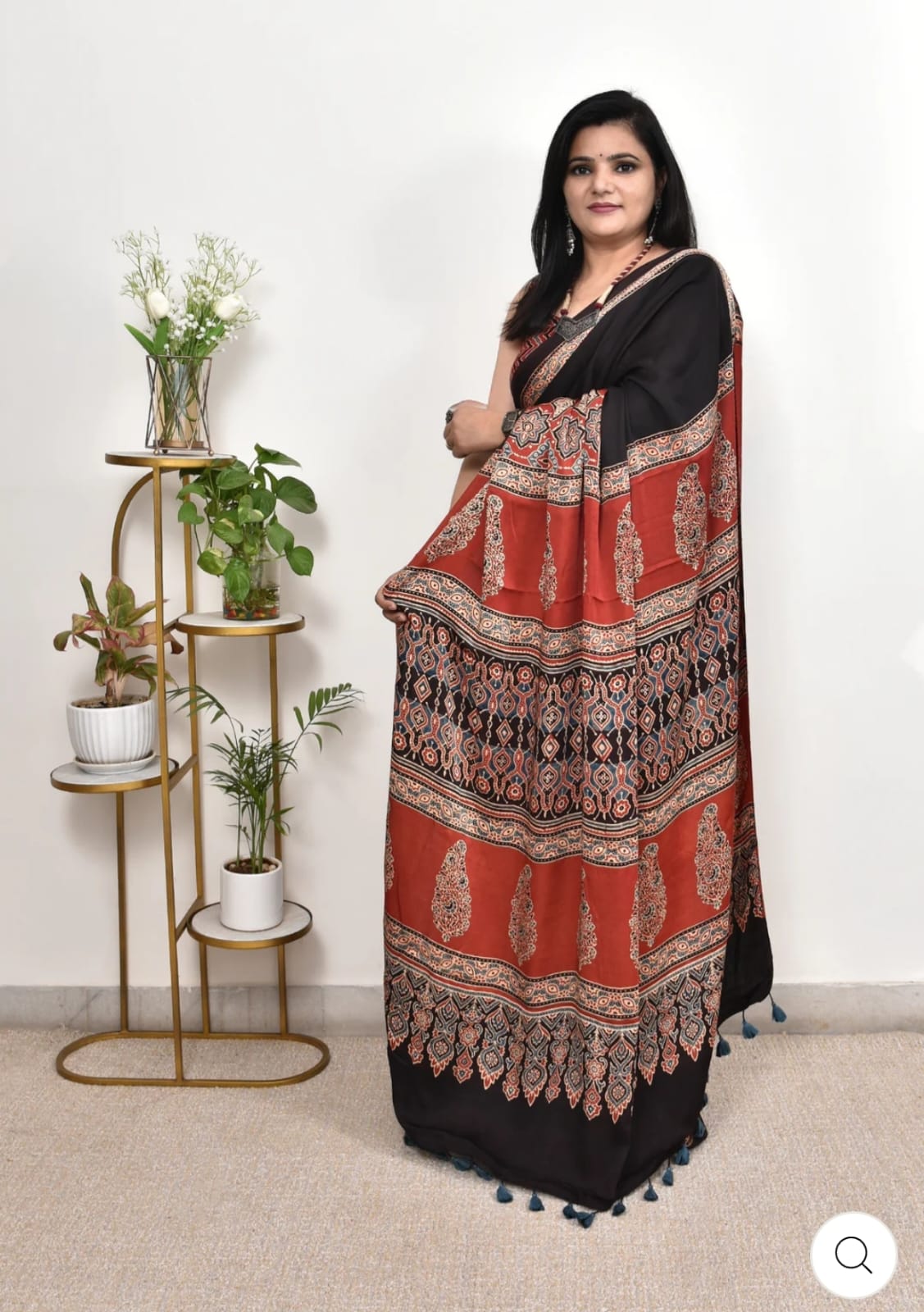 Vastree - Ajrakh Satin Silk Saree