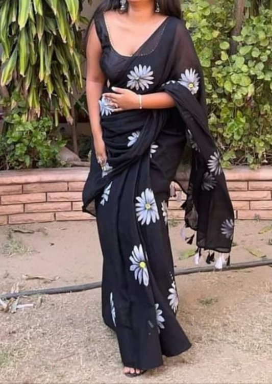 Daisy - khadi cotton hand print saree