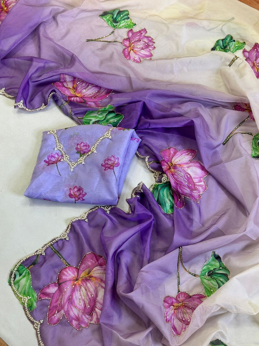 Malar Lilac - Soft Tabby Organza Saree