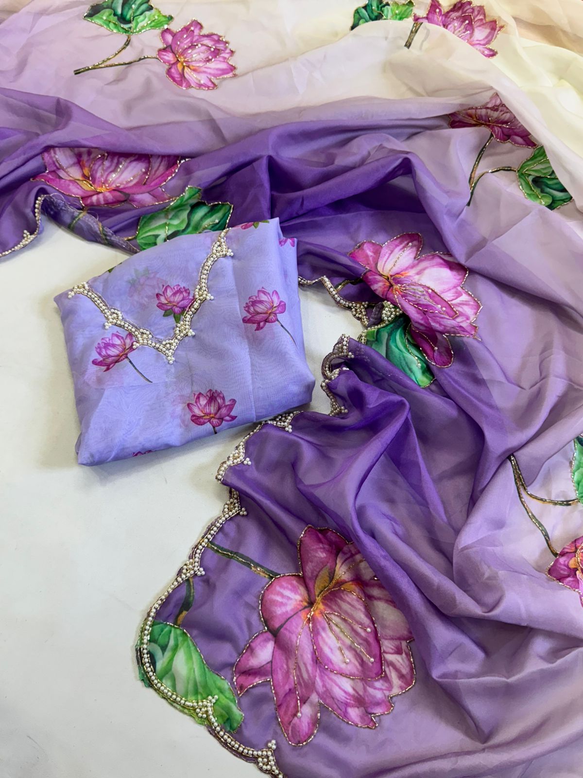 Malar Lilac - Soft Tabby Organza Saree