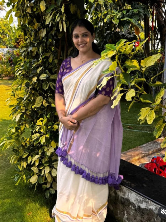 Vennila Lilac - Mul Mul Cotton Saree