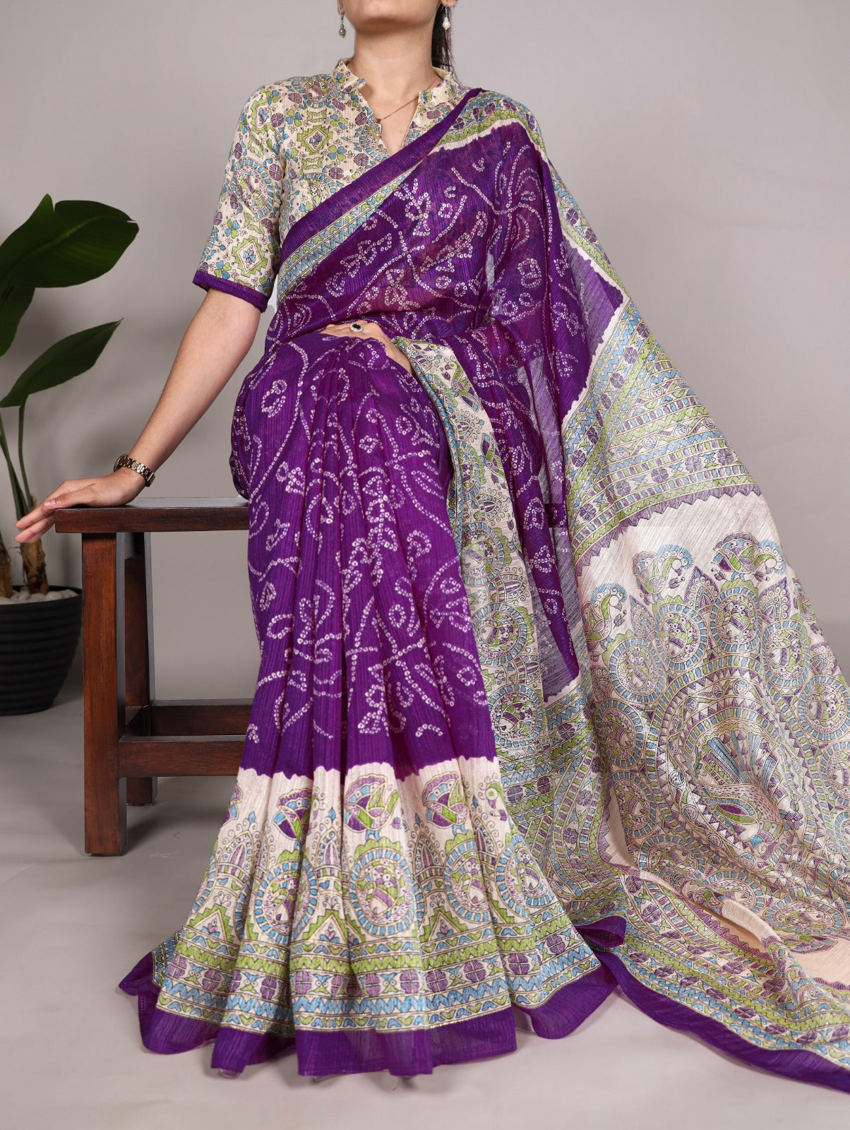 Green silk - madhubani bandhej