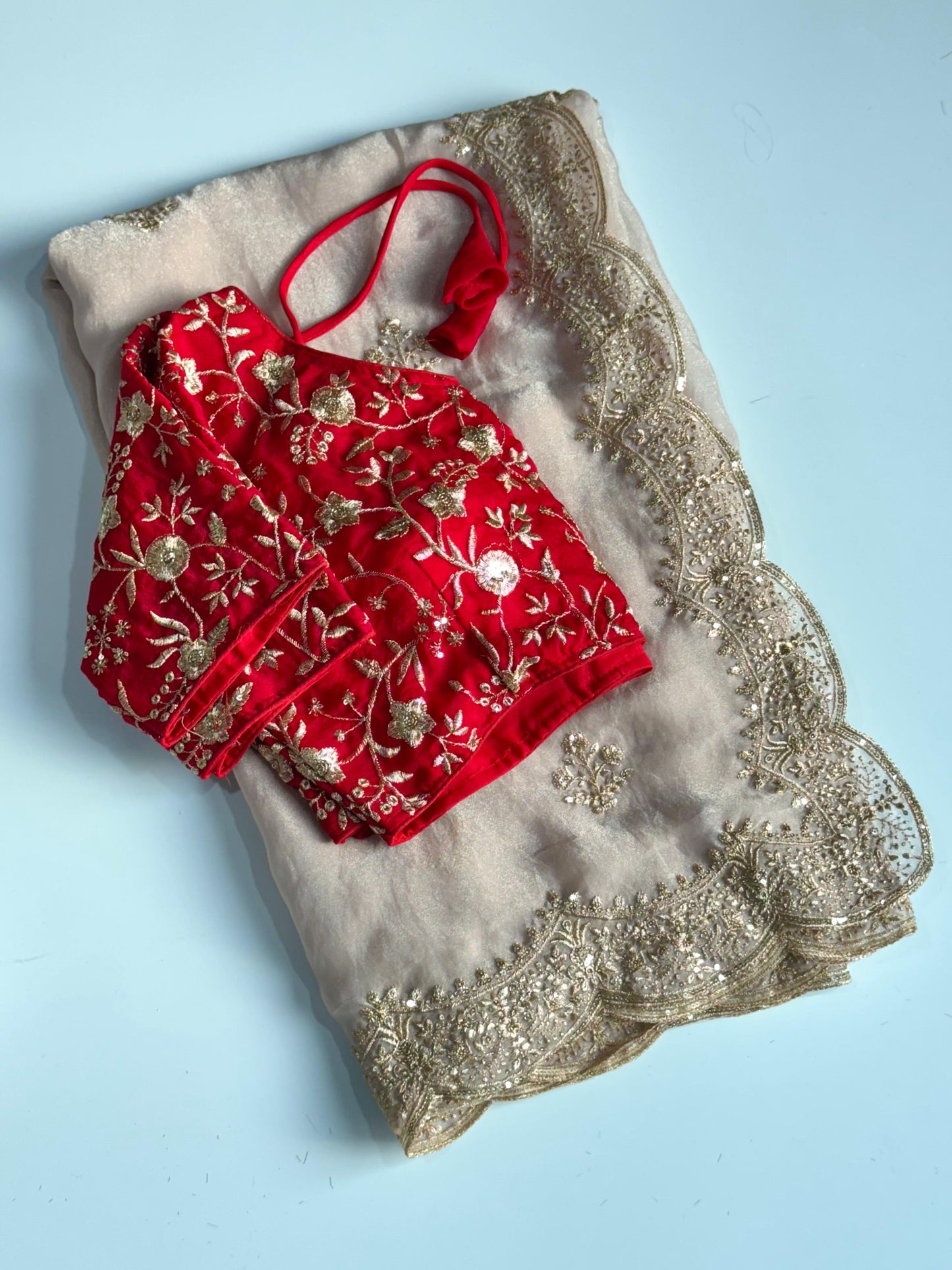 Ivory Flame - Moss Fabric | Stitched Blouse