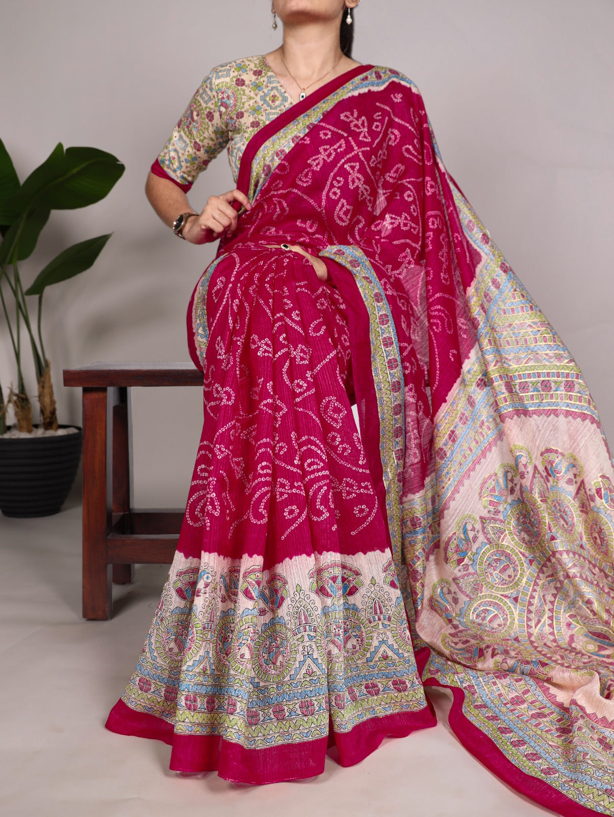 Green silk - madhubani bandhej