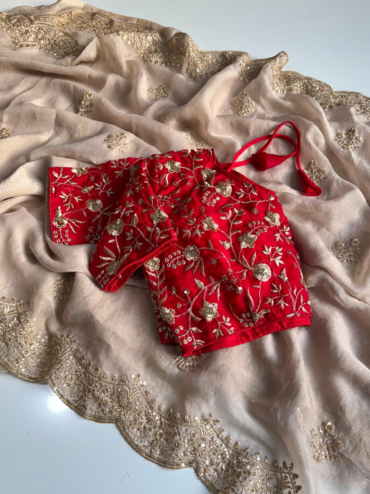 Ivory Flame - Moss Fabric | Stitched Blouse