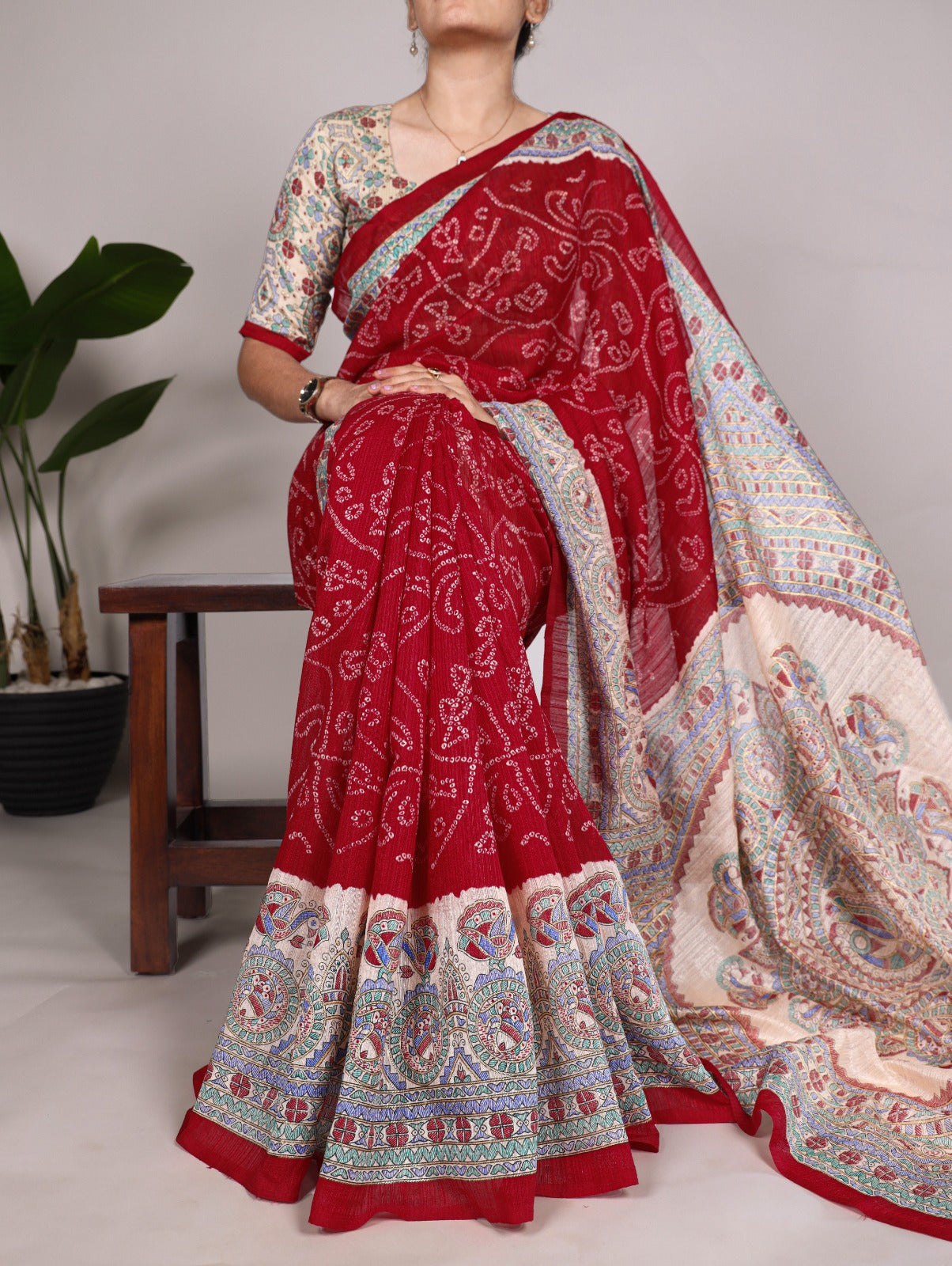 Green silk - madhubani bandhej