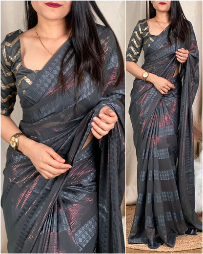 Dhruvi - Self Jacquard Pattern Georgette Saree