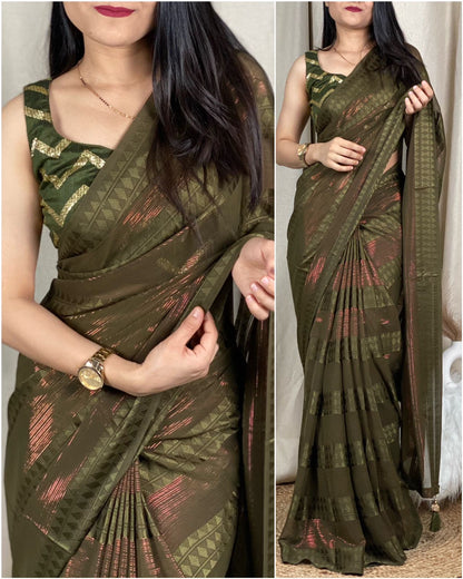 Dhruvi - Self Jacquard Pattern Georgette Saree