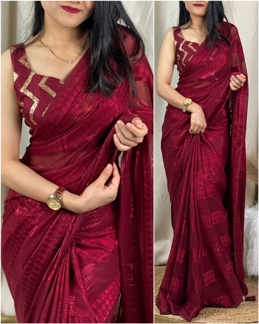 Dhruvi - Self Jacquard Pattern Georgette Saree