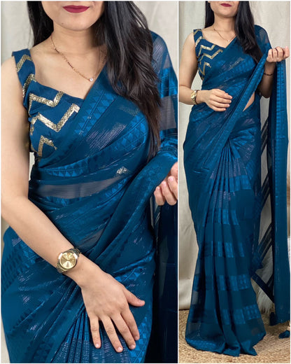 Dhruvi - Self Jacquard Pattern Georgette Saree