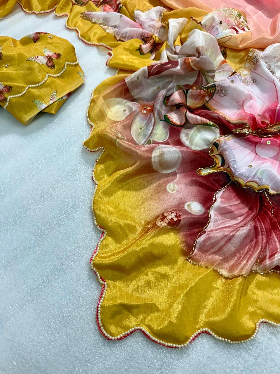 Butterfly Bloom - Malai Silk Saree