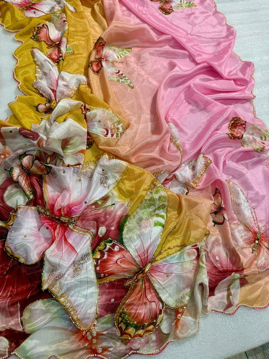 Butterfly Bloom - Malai Silk Saree