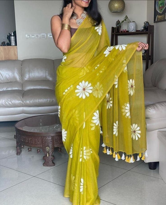 Daisy - khadi cotton hand print saree