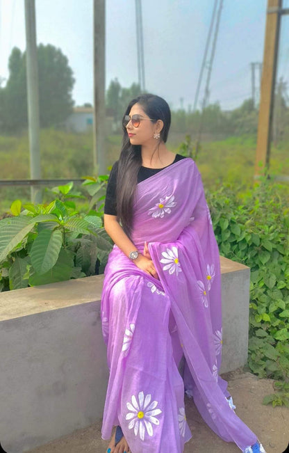 Daisy - khadi cotton hand print saree