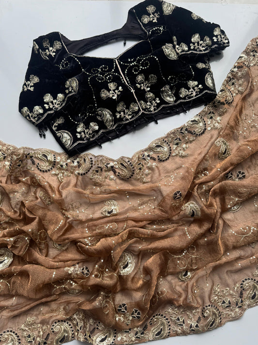 Coffee Love -  Fendy Chiffon Saree  | Stitched Blouse