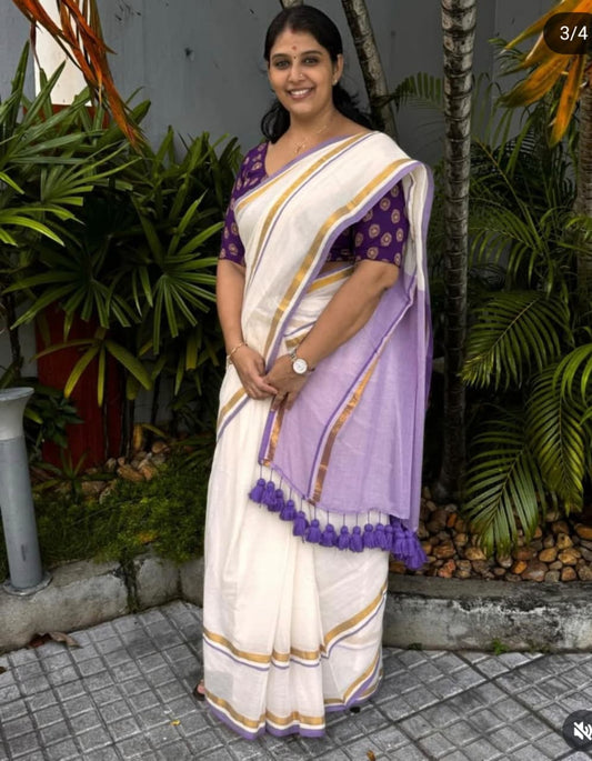 Vennila Lilac - Mul Mul Cotton Saree