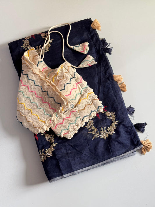 Viya - Chanderi Sparrow Embroidery Saree | Stitched Blouse