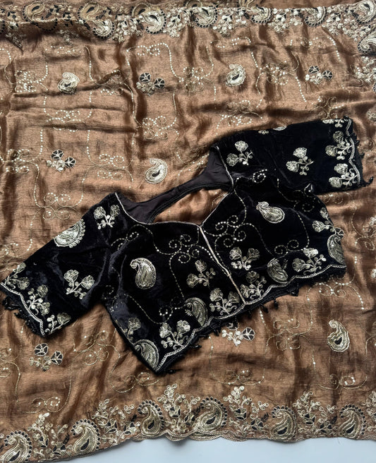 Coffee Love -  Fendy Chiffon Saree  | Stitched Blouse