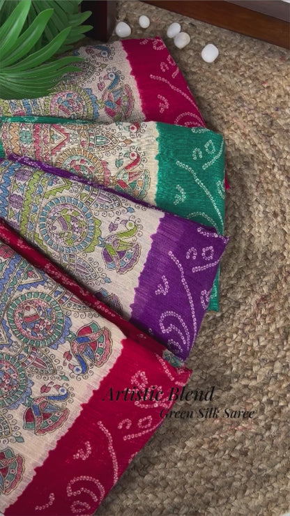 Green silk - madhubani bandhej
