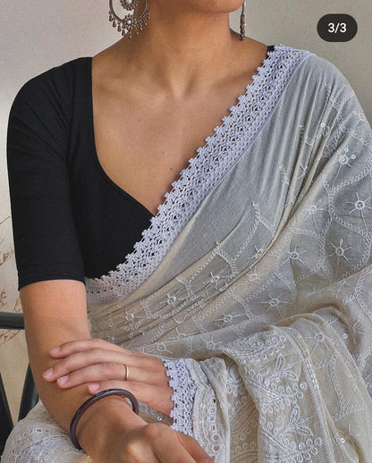 Chaand - Pure Cotton Lucknowi Chikankari Saree