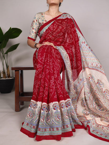 Green silk - madhubani bandhej