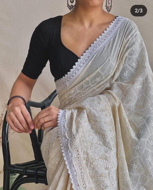 Chaand - Pure Cotton Lucknowi Chikankari Saree